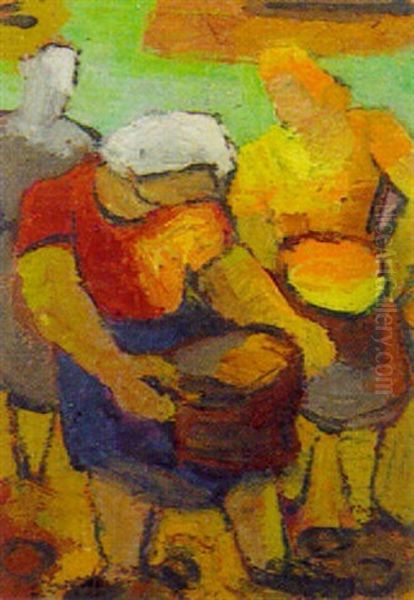 Zwei Frauen Mit Eimern Oil Painting by Fritz Schaefler