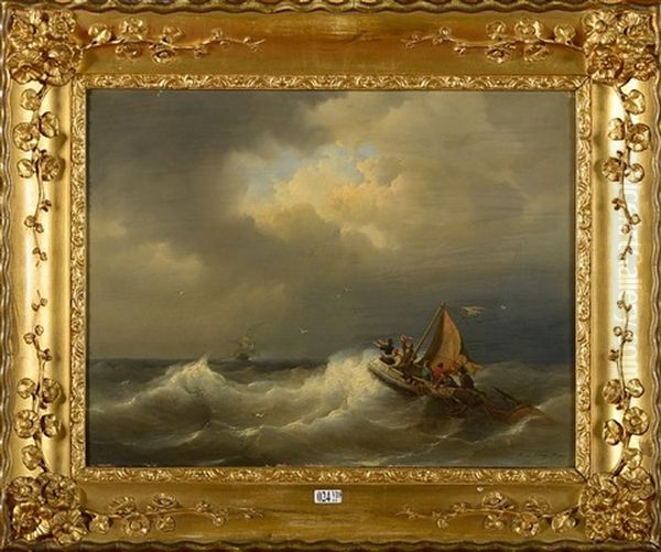 Pecheurs Dans La Tempete Oil Painting by Henri Adolphe Schaep