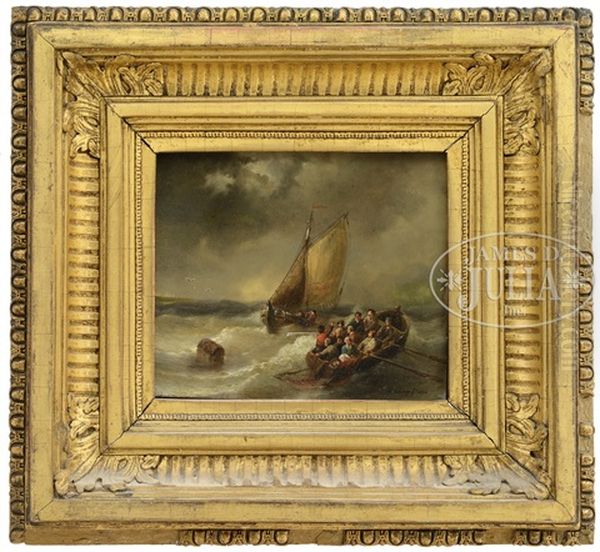 Marine Scene Figures In A Row Boat Oil Painting by Henri Adolphe Schaep