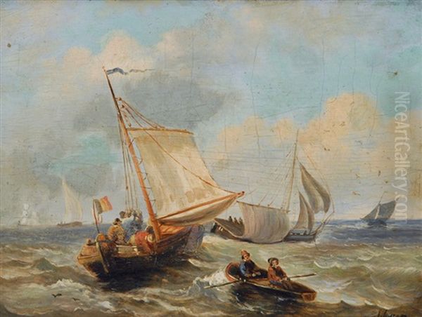 Sailing Ships Oil Painting by Henri Adolphe Schaep