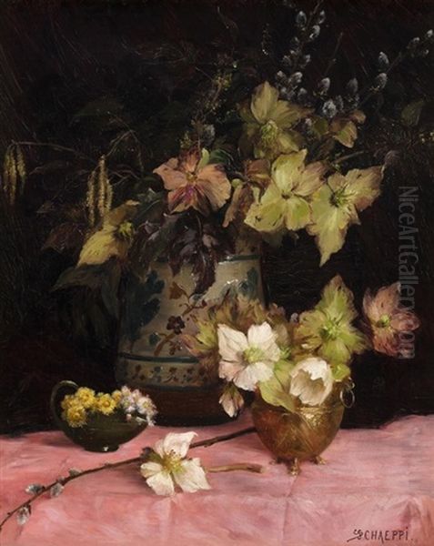 Stillleben Mit Christrosen, Weidenkatzchen Und Huflattich Oil Painting by Sophie Schaeppi