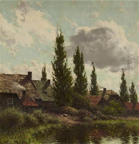 Village Landscape On A Lake by Carl M. Schaette