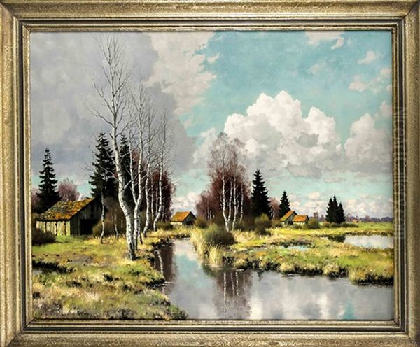 Sonniger Herbsttag Im Dachauer Moor Oil Painting by Karl Schaette