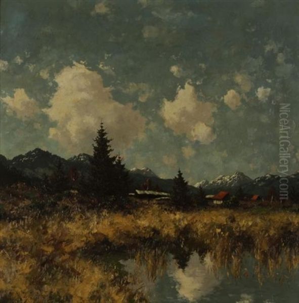 Paysage De Suisse Oil Painting by Karl Schaette