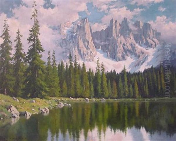 Gebirgsee Oil Painting by Karl Schaette