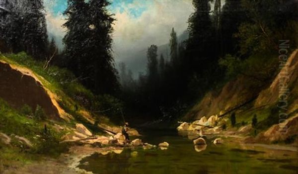 San Lorenzo Creek, Santa Cruz, Mountains Oil Painting by Frederick Ferdinand Schafer