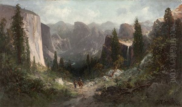 Native American Figures In Yosemite Valley Oil Painting by Frederick Ferdinand Schafer