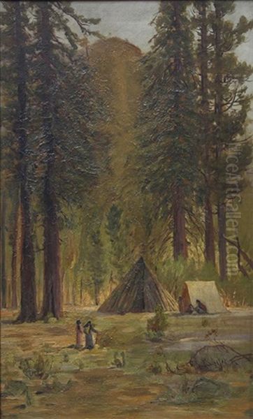 Indian Encampment, Yosemite Oil Painting by Frederick Ferdinand Schafer