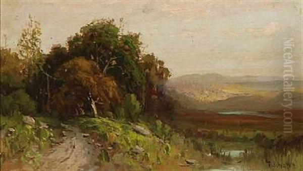 Cloudy Summer Landscape Oil Painting by Frederick Ferdinand Schafer