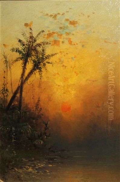 Tropical Scenes (pair) Oil Painting by Frederick Ferdinand Schafer