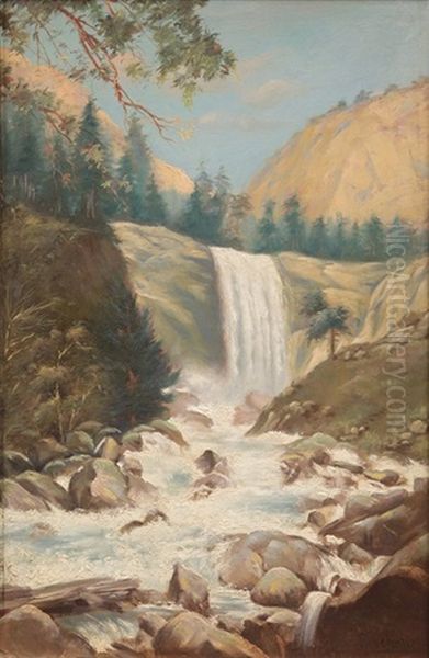 Yosemite Waterfall Oil Painting by Frederick Ferdinand Schafer