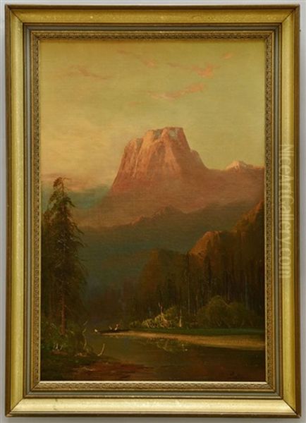 Fisherman At Sunrise In Yosemite Valley With El Capitan In The Background Oil Painting by Frederick Ferdinand Schafer