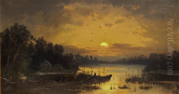 Moonrise On Sacremento, California Oil Painting by Frederick Ferdinand Schafer