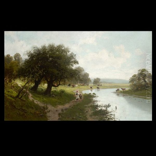 Pastoral Scene On Russian River Oil Painting by Frederick Ferdinand Schafer