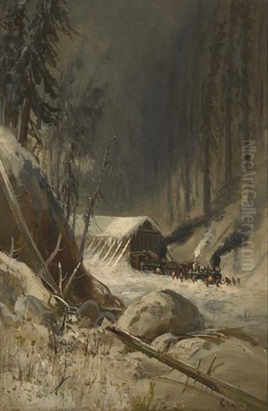 After A Snowstorm In The Sierra Nevada Mountains Near Summit Station, Central Pacific Railroad Oil Painting by Frederick Ferdinand Schafer