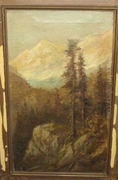 Snow Capped Mountain Scene Oil Painting by Frederick Ferdinand Schafer