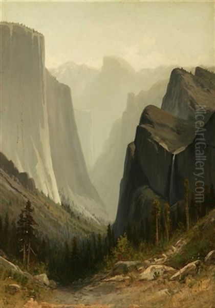 Bridal Veil Falls, Yosemite Oil Painting by Frederick Ferdinand Schafer