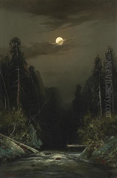 Moonlight On The Truckee River Oil Painting by Frederick Ferdinand Schafer