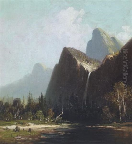 Bridal Veil Falls, Yosemite Valley Oil Painting by Frederick Ferdinand Schafer