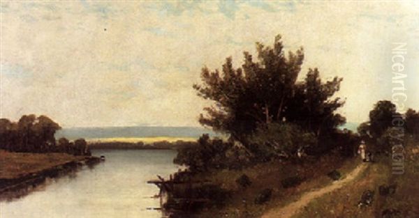 On The Passaic River, New York Oil Painting by Frederick Ferdinand Schafer