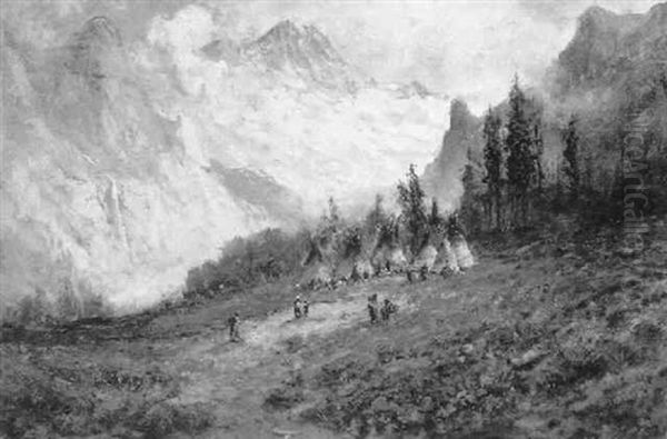 Indian Encampment Above Yosemite Valley Oil Painting by Frederick Ferdinand Schafer