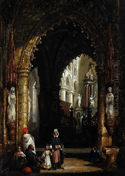 Interior St. Sebald Herenthals, And Cathedral Freiburg, Germany (pair) Oil Painting by Henry Schafer