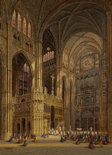 Cathedral Interior, Toledo Oil Painting by Henry Schafer