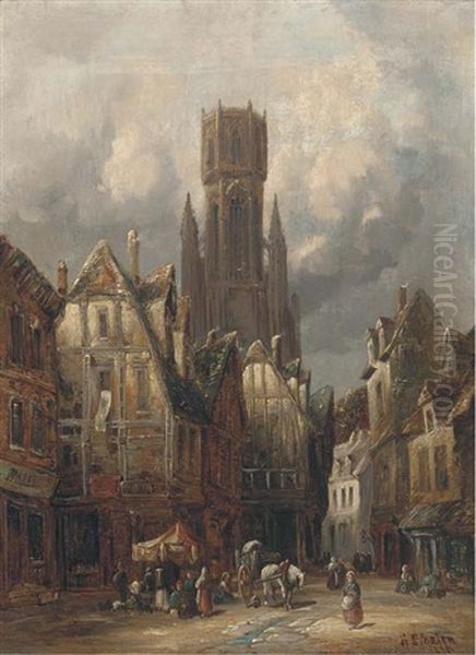 Bruges (+ Antwerp, Belgium; Pair) Oil Painting by Henry Schafer