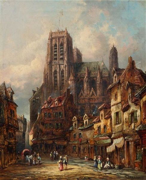 Louvain, Belgium; Abbeville, Normandy Oil Painting by Henry Thomas Schafer