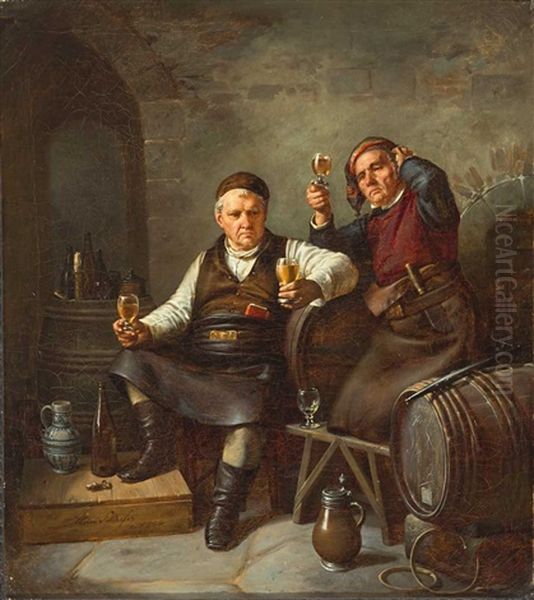 Zwei Kellermeister Sinnieren Beim Wein by Hermann Heinrich Schaefer