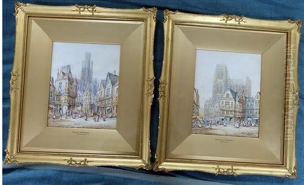 Rouen And Abbeville (pair) Oil Painting by Hermann Heinrich Schaefer