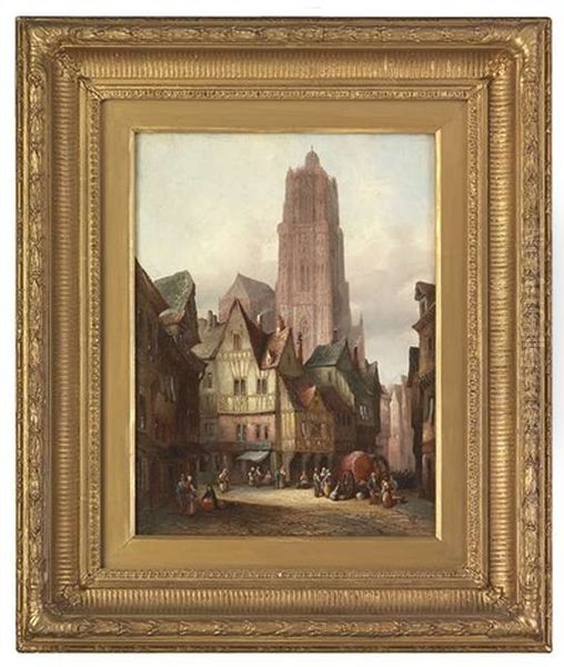 Die Altstadt Von Rouen Mit Der Kathedrale Oil Painting by Hermann Heinrich Schaefer