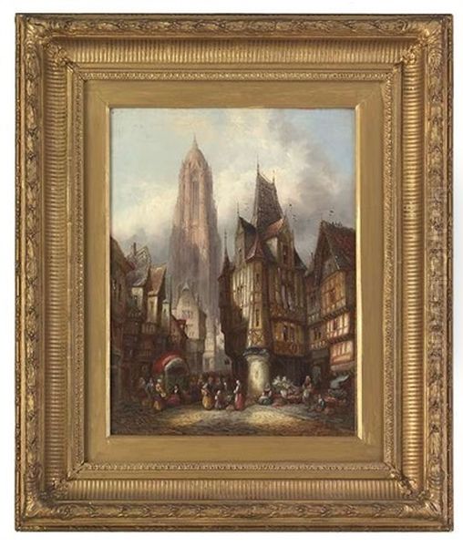 Die Frankfurter Altstadt Mit Dem Kaiserdom Oil Painting by Hermann Heinrich Schaefer