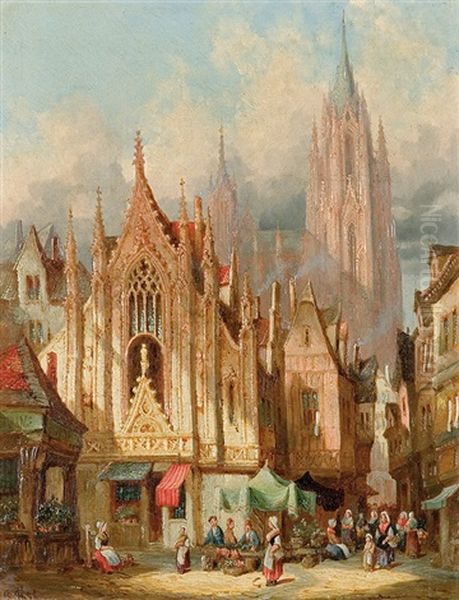 A Street In Chartres Oil Painting by Hermann Heinrich Schaefer