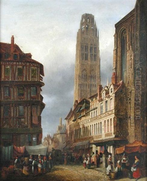 A View Of Bruges (+ A View Of Strasbourg; Pair) Oil Painting by Hermann Heinrich Schaefer