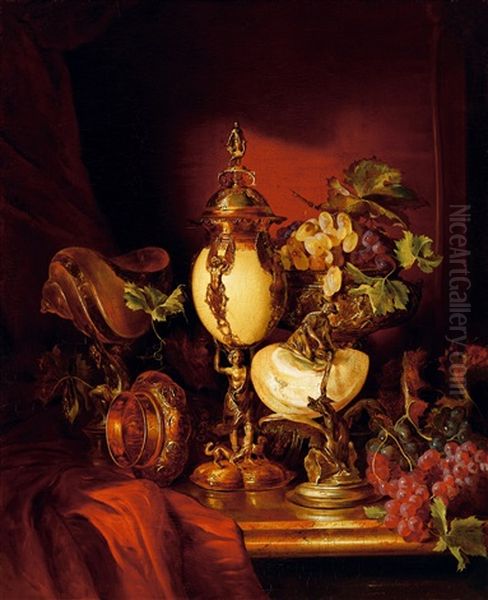 Still-life With Grapes Oil Painting by Adalbert Schaeffer