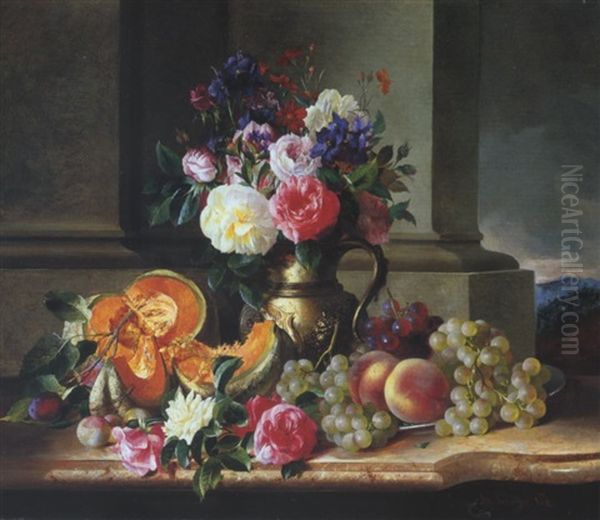 Blumen- Und Fruchtstilleben Oil Painting by Adalbert Schaeffer