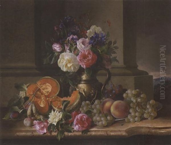 Blumen-und-fruchtestillleben Oil Painting by Adalbert Schaeffer