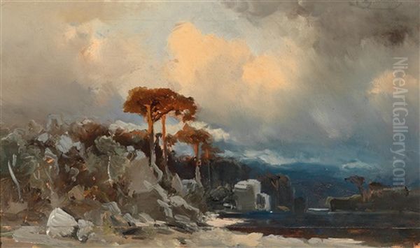 Southern Landscape With Stone Pines Oil Painting by August Schaeffer