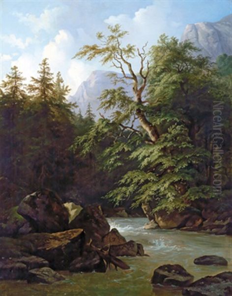 Gebirgslandschaft Oil Painting by August Schaeffer