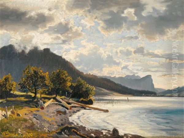 Weisenbach Am Attersee Oil Painting by August Schaeffer