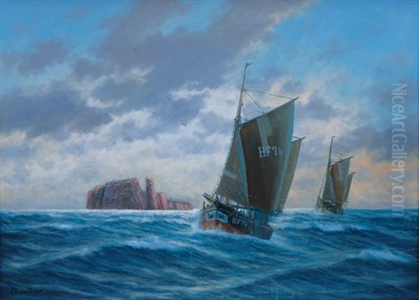 Cutters Before Helgoland Oil Painting by Franz Schaffner