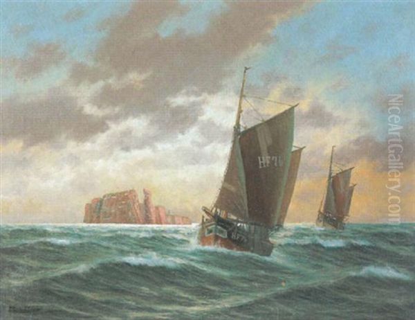 Finkenwerder Kutter Vor Helgoland Oil Painting by Franz Schaffner