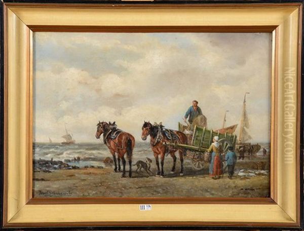 Pecheurs De Crevettes En Bord De Mer Oil Painting by Josef Schakewits