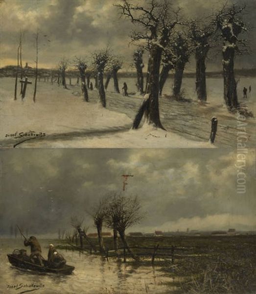 Avant L'orage Et Sous La Neige (2 Works) Oil Painting by Josef Schakewits