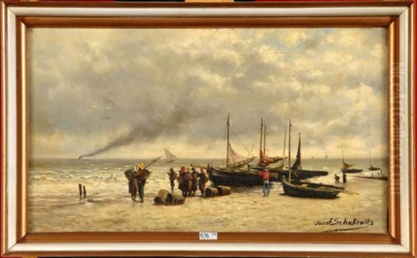 Le Retour Des Pecheurs Oil Painting by Josef Schakewits