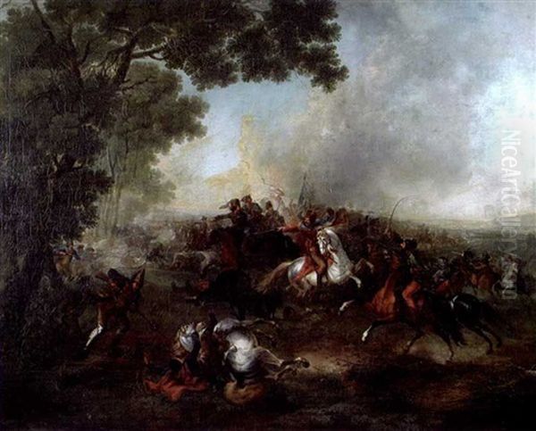 A Battle Scene In The Seven Years' War Oil Painting by Johann Jakob Schalch