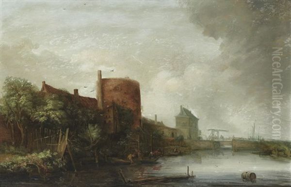 Vue Du Eendjespoort A Harlem Oil Painting by Cornelis Simonsz van der Schalcke