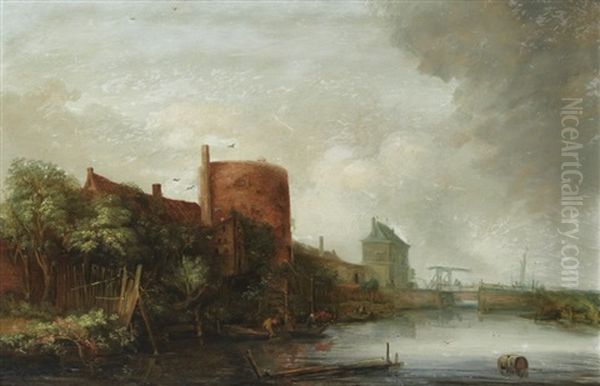 Vue Du Eendjespoort A Haarlem Oil Painting by Cornelis Simonsz van der Schalcke