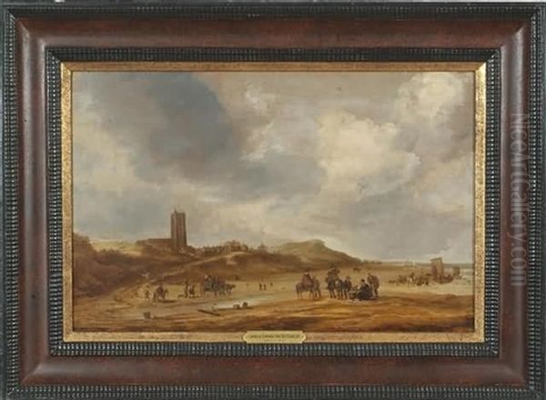 Landscape With Figures And Village Oil Painting by Cornelis Simonsz van der Schalcke